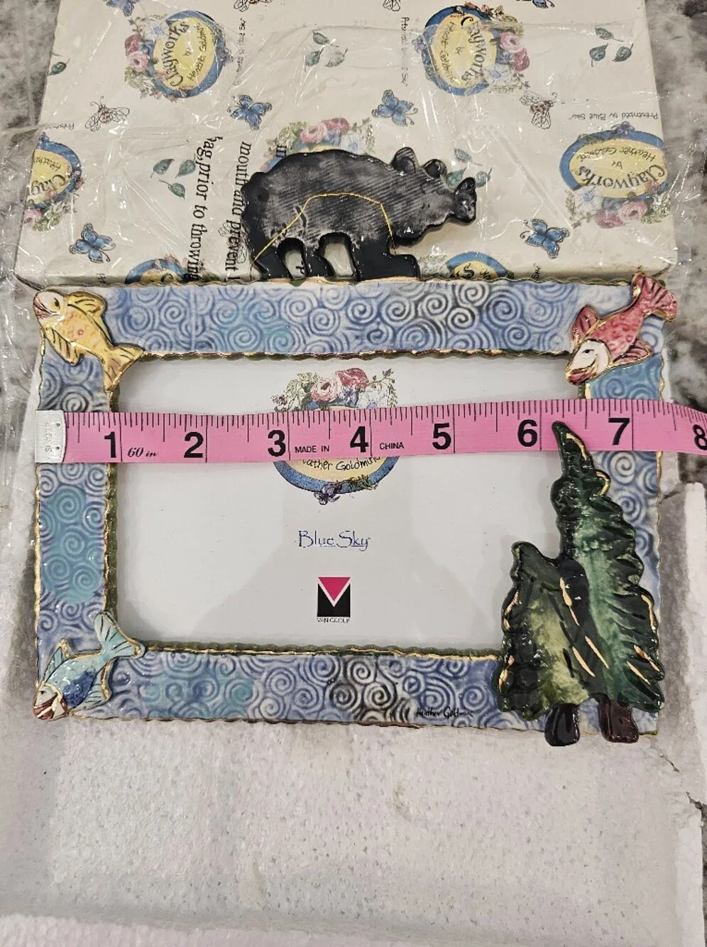 Blue Sky Blue and Gold Ceramic Animal Accent Picture Frame